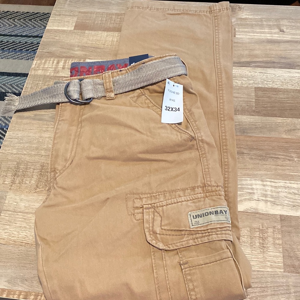 New with tags. Mens khaki cargo pants. Size 32X34